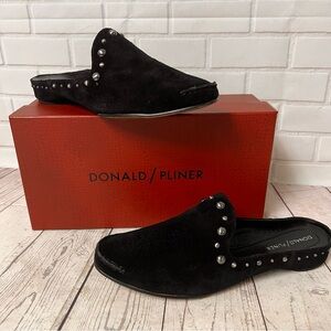 Donald J. Pliner Bazsp Oiled Suede Studded Mule Sz 8 Flats Slides Loafer Black
